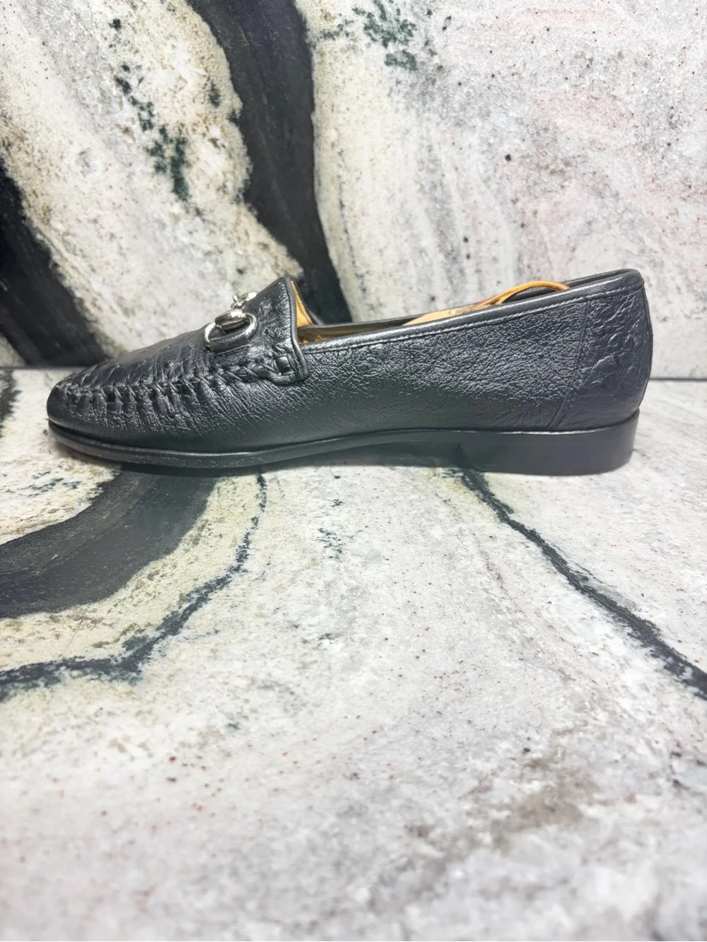 Zelli Genuine Ostrich Leather Bit Loafers Black Women’s 8M Made in Italy